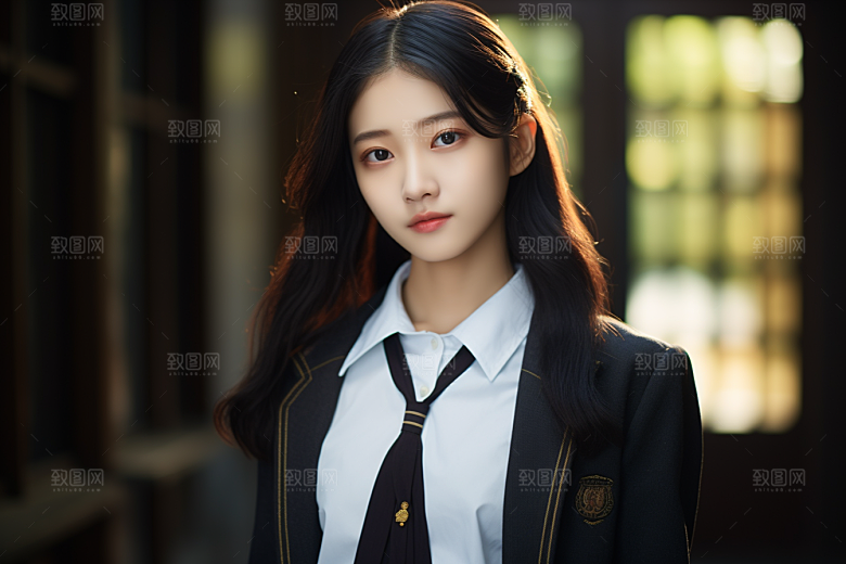 校服人物制服学生摄影图
