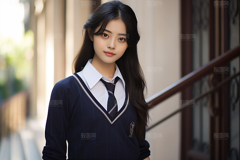 校服人物自然靓丽摄影图