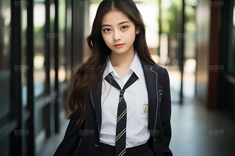 校服人物清新学生摄影图