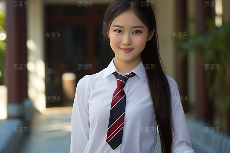 校服人物清新高中摄影图