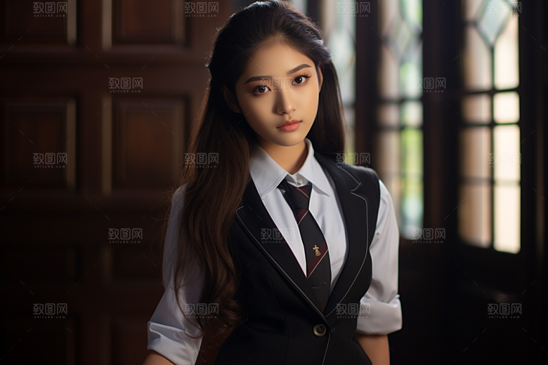 校服人物制服学校摄影图