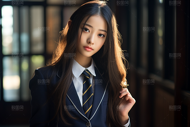校服人物清新靓丽摄影图