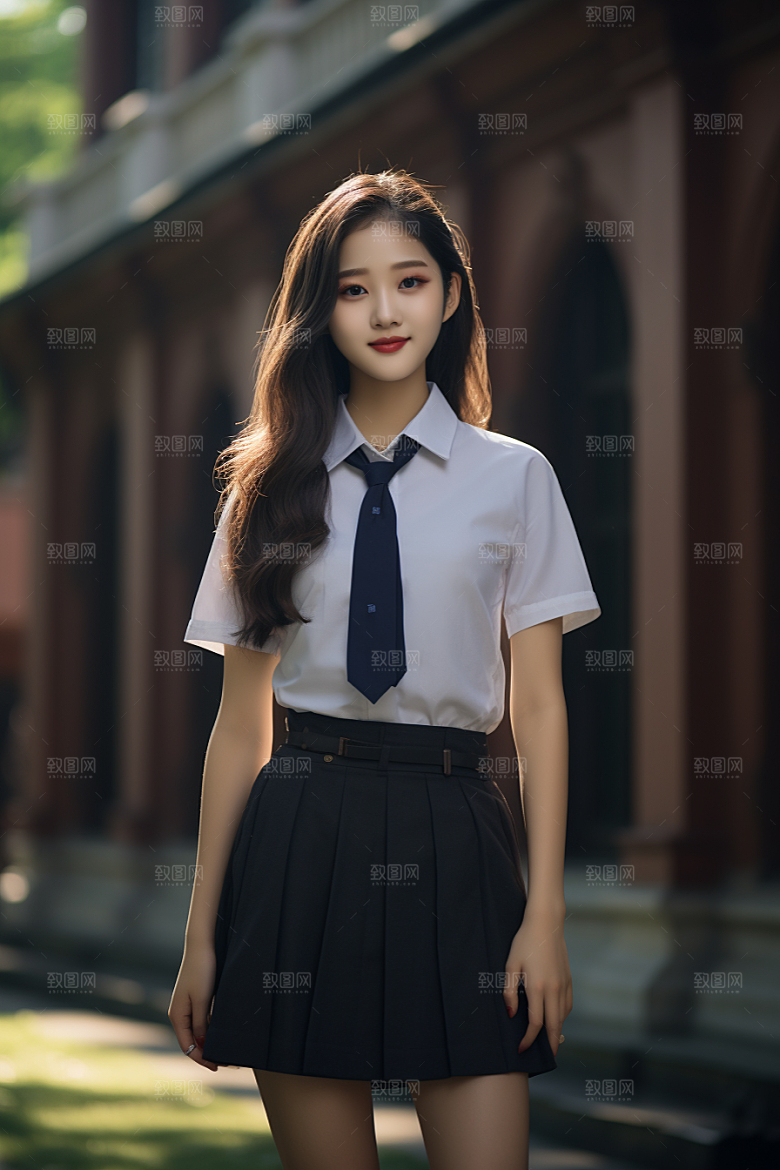 校服人物制服学校摄影图