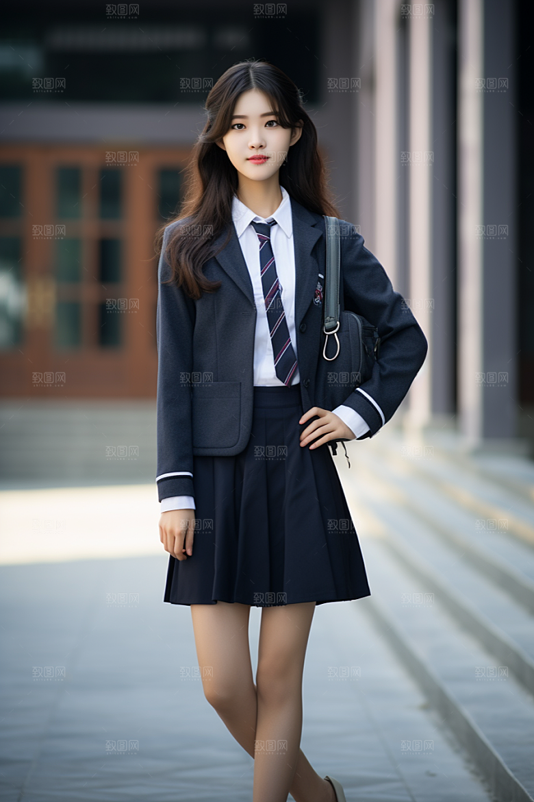 校服人物学校清新摄影图
