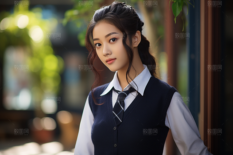 校服人物制服校园摄影图