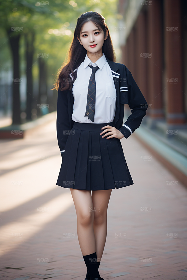 校服人物靓丽自然摄影图