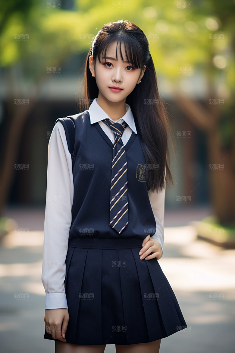 校服人物高中制服摄影图