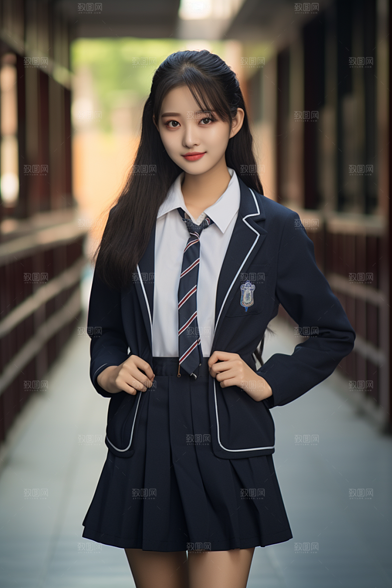 校服人物高中制服摄影图