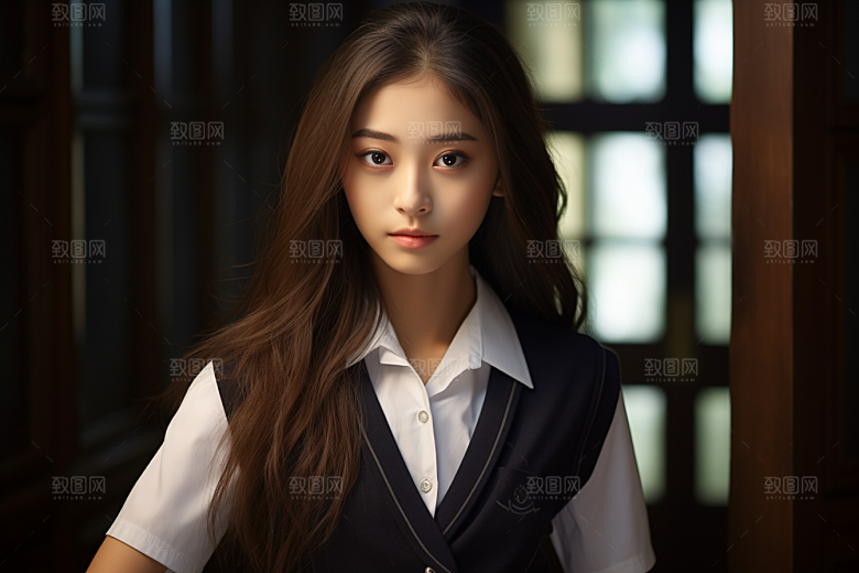 校服人物清新高中摄影图