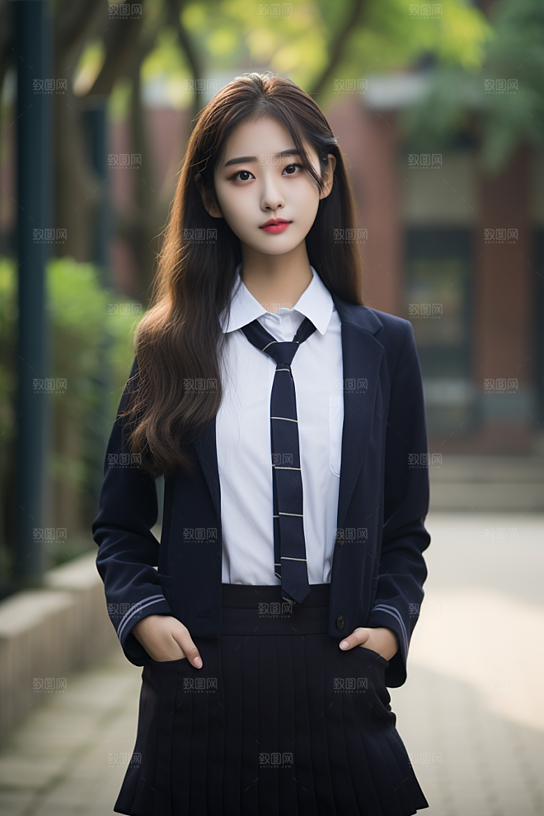 校服人物清新肖像摄影图