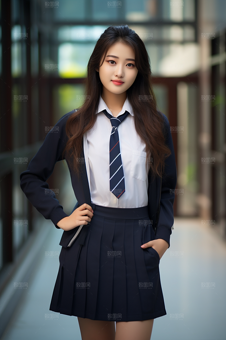 校服人物学校制服摄影图