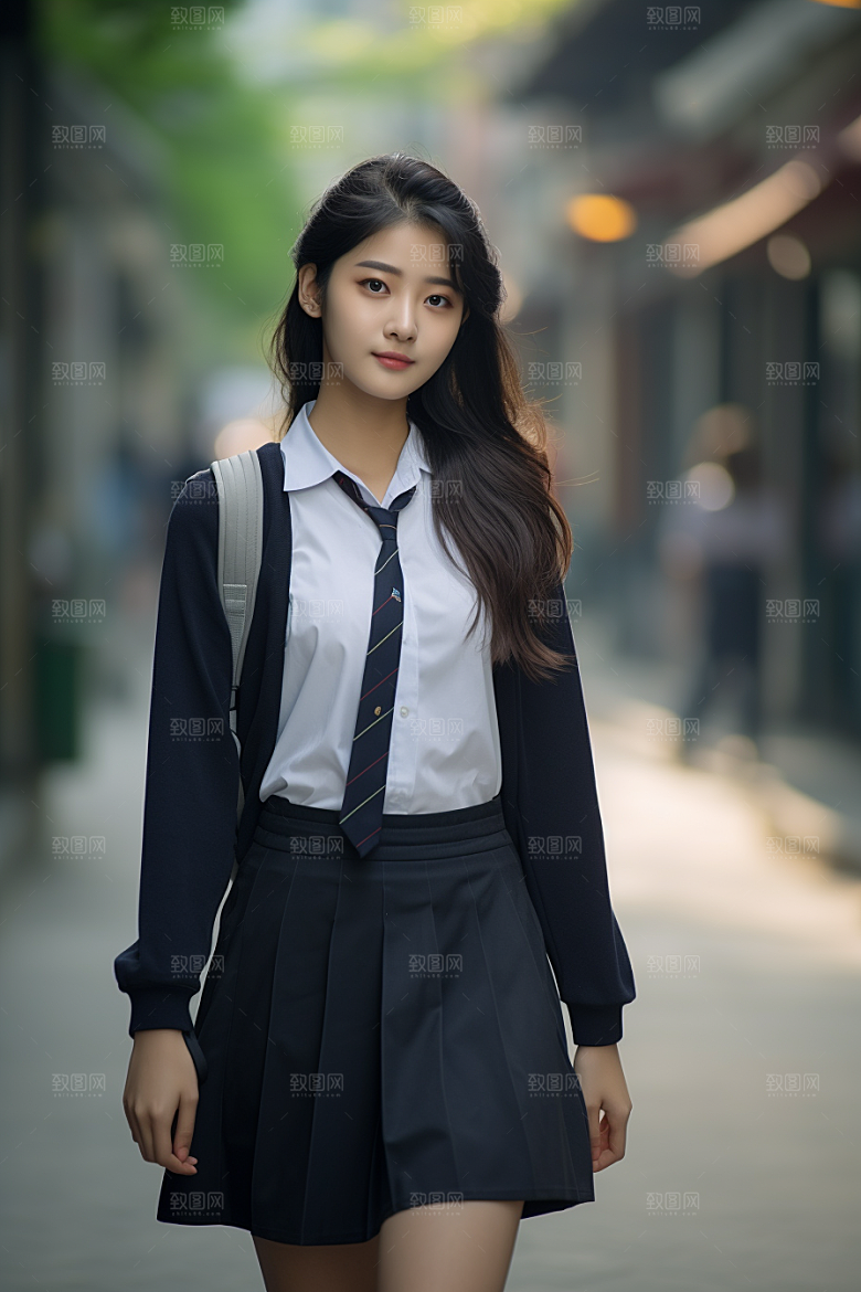 校服人物清新高中摄影图