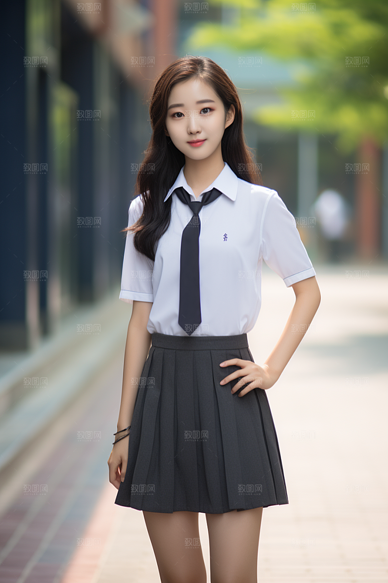 校服人物清新靓丽摄影图