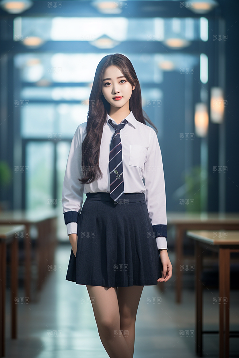 校服人物学校制服摄影图