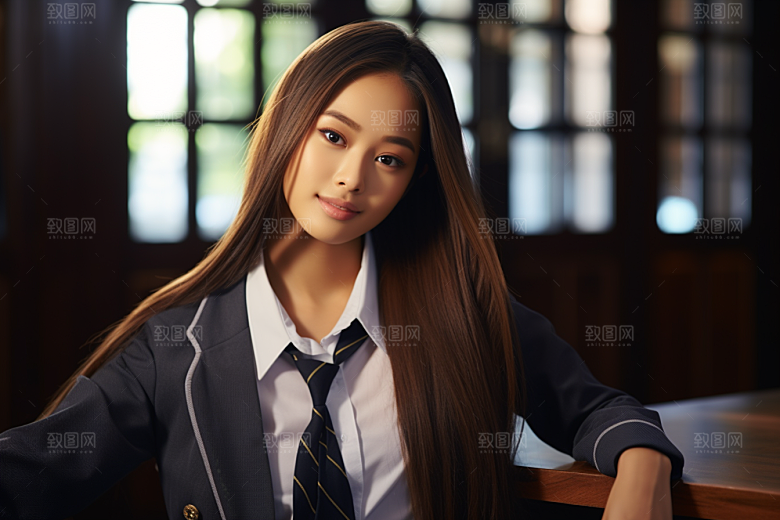 校服人物学生制服摄影图