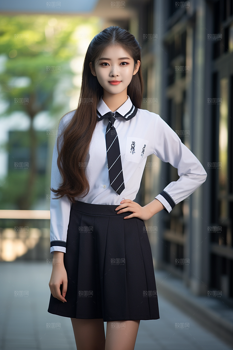 校服人物靓丽校园摄影图