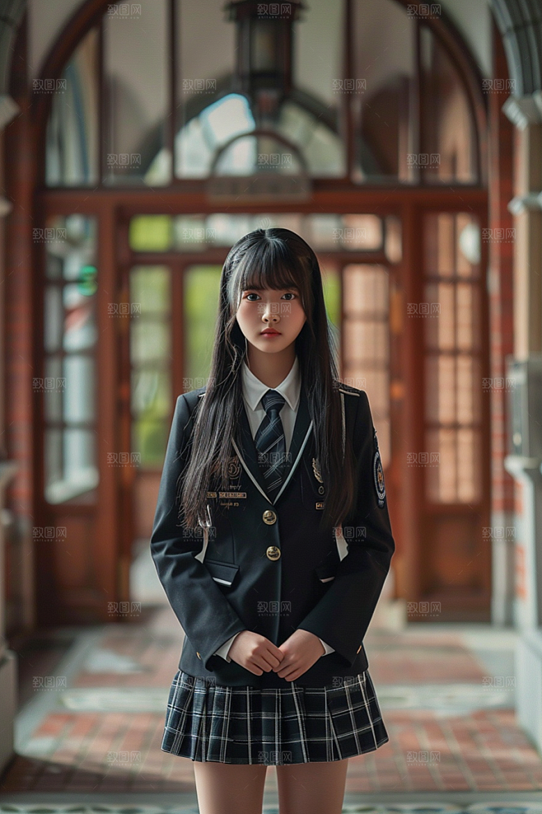 校服人物靓丽肖像摄影图