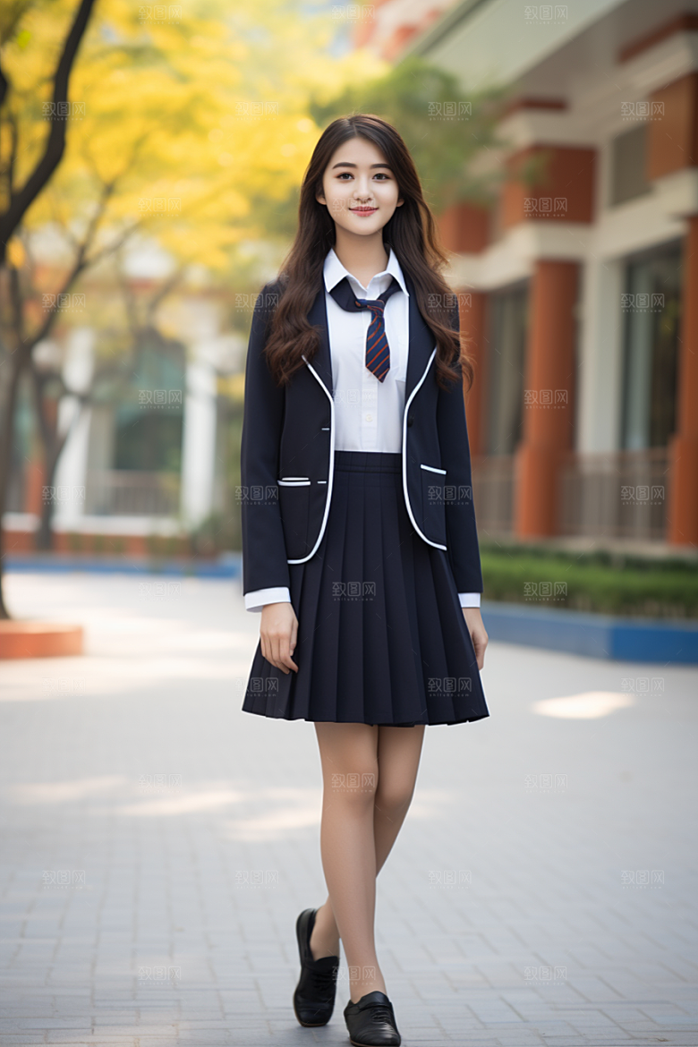 校服人物人像校园摄影图