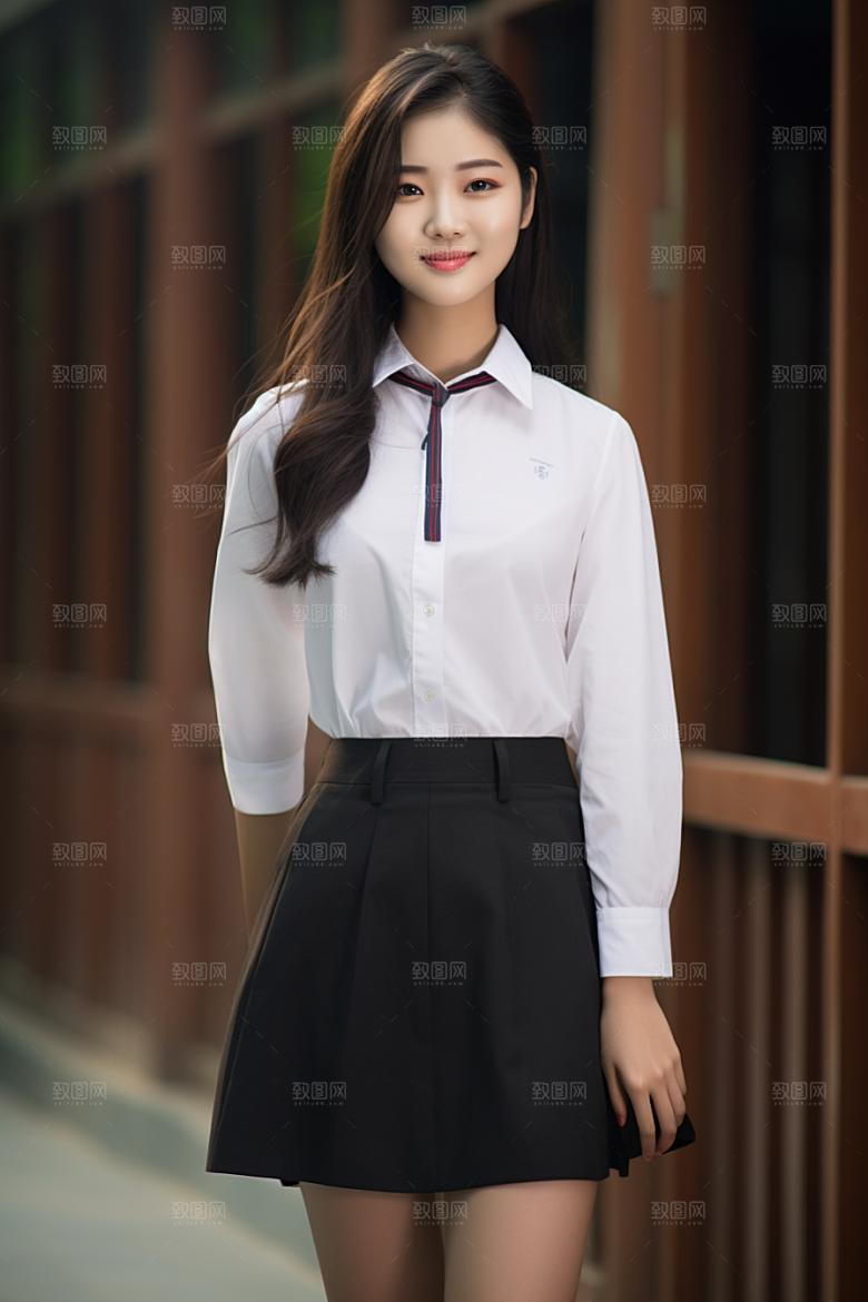 校服人物学校制服摄影图