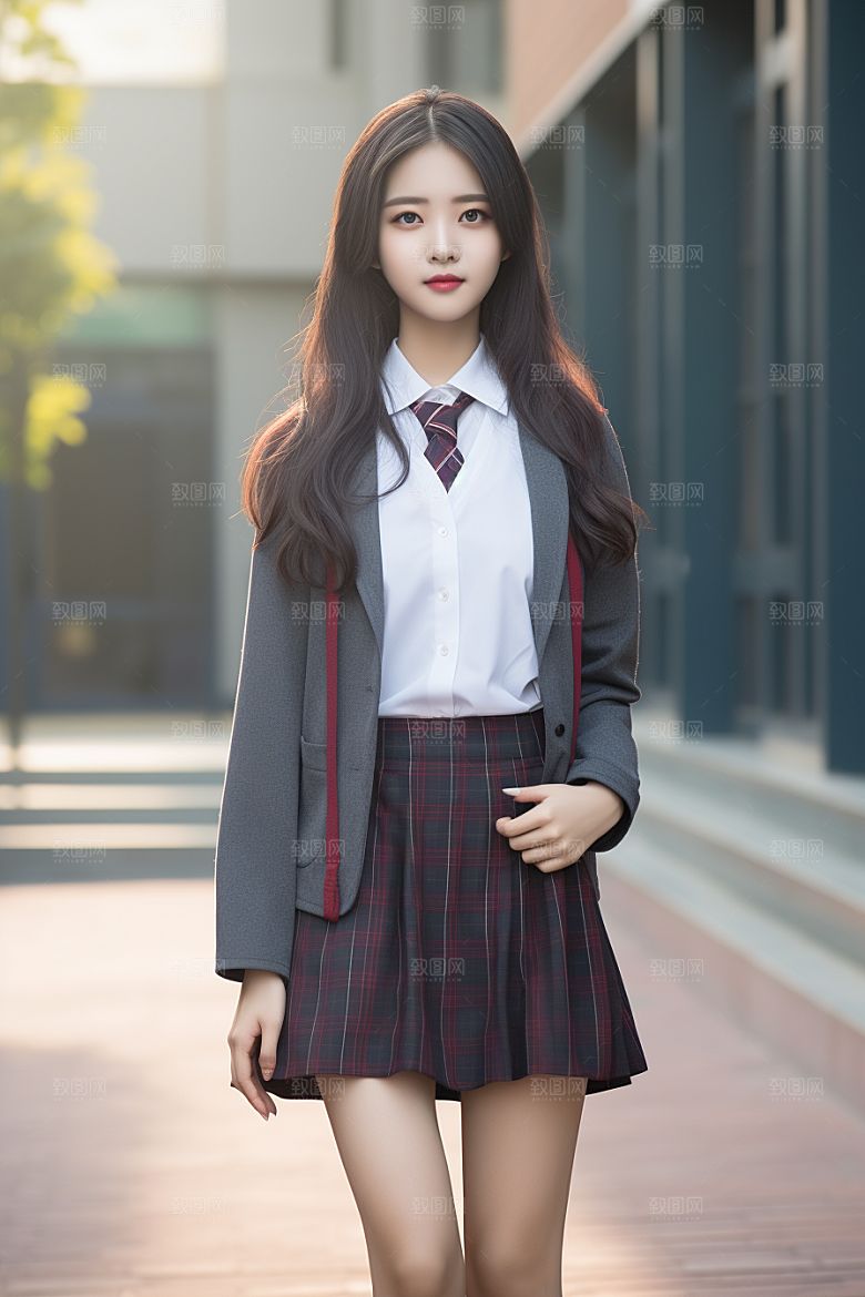校服人物制服学校摄影图