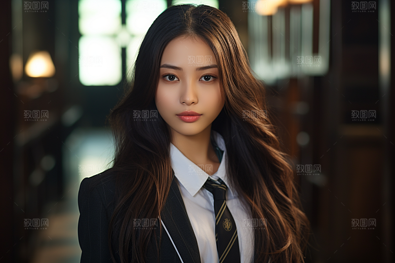 校服人物靓丽肖像摄影图