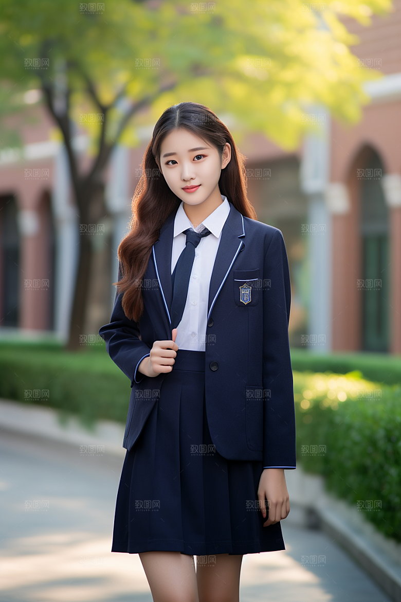 校服人物学校制服摄影图