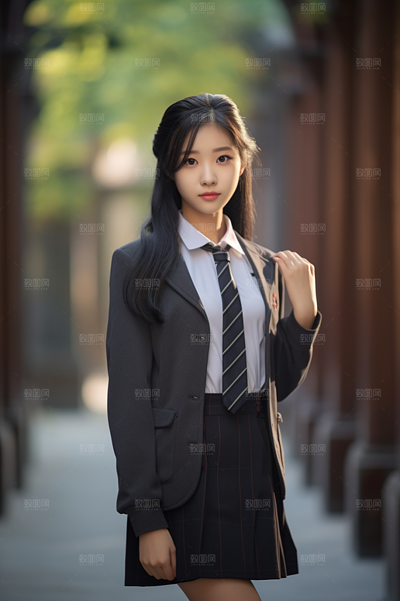 校服人物高中制服摄影图