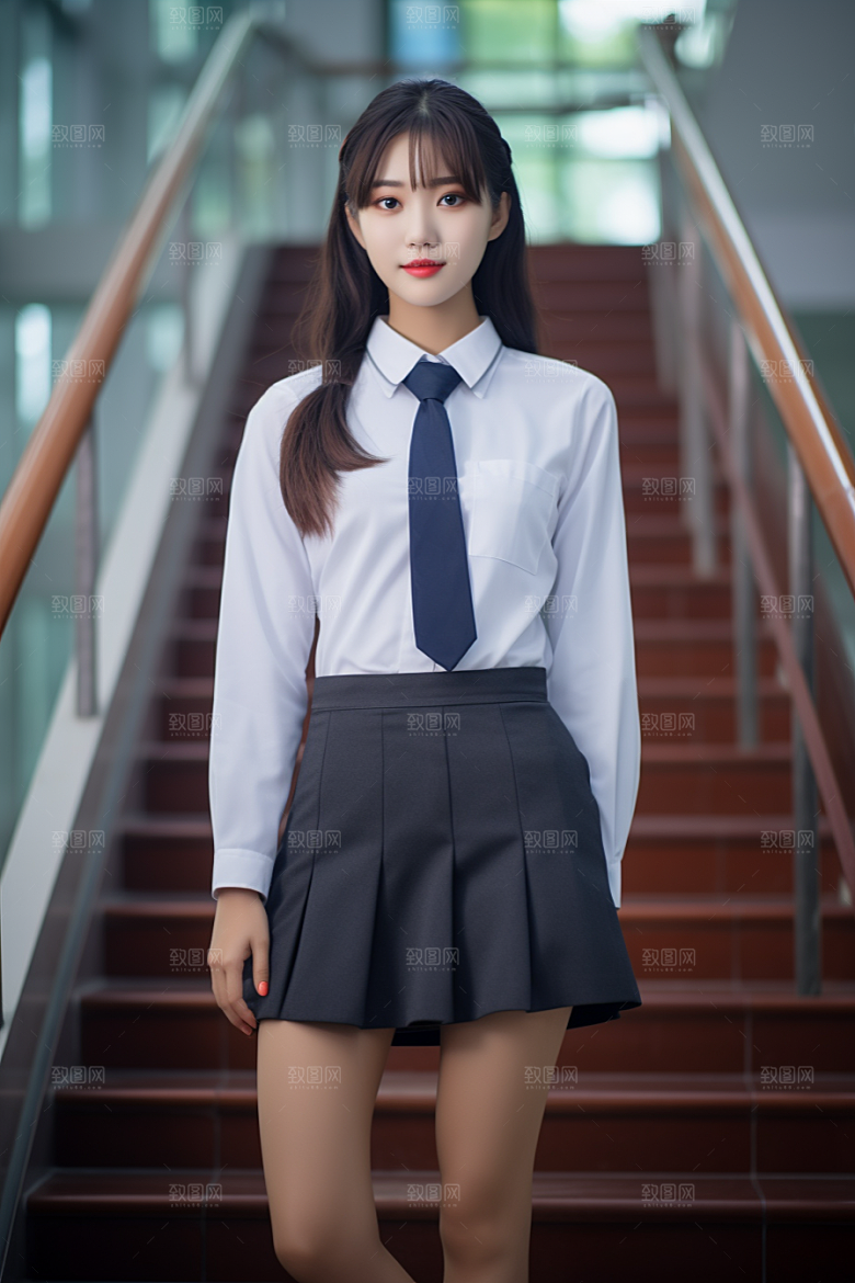校服人物人像学校摄影图