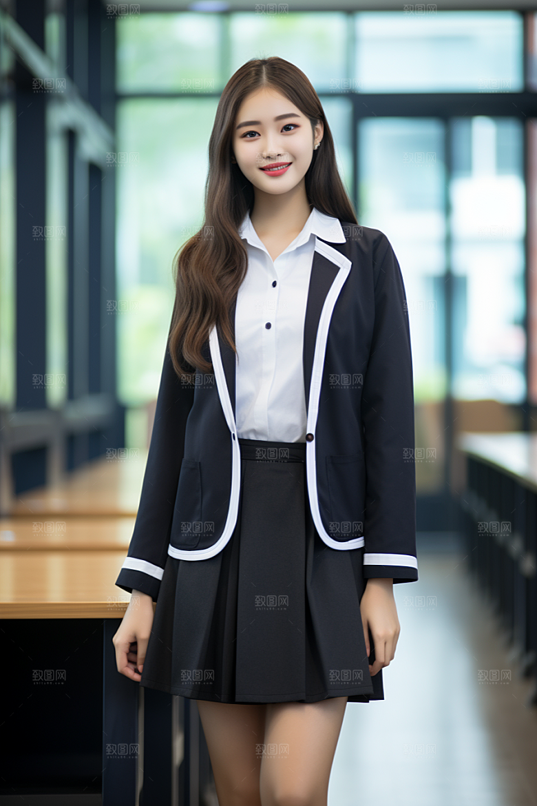 校服人物校园制服摄影图