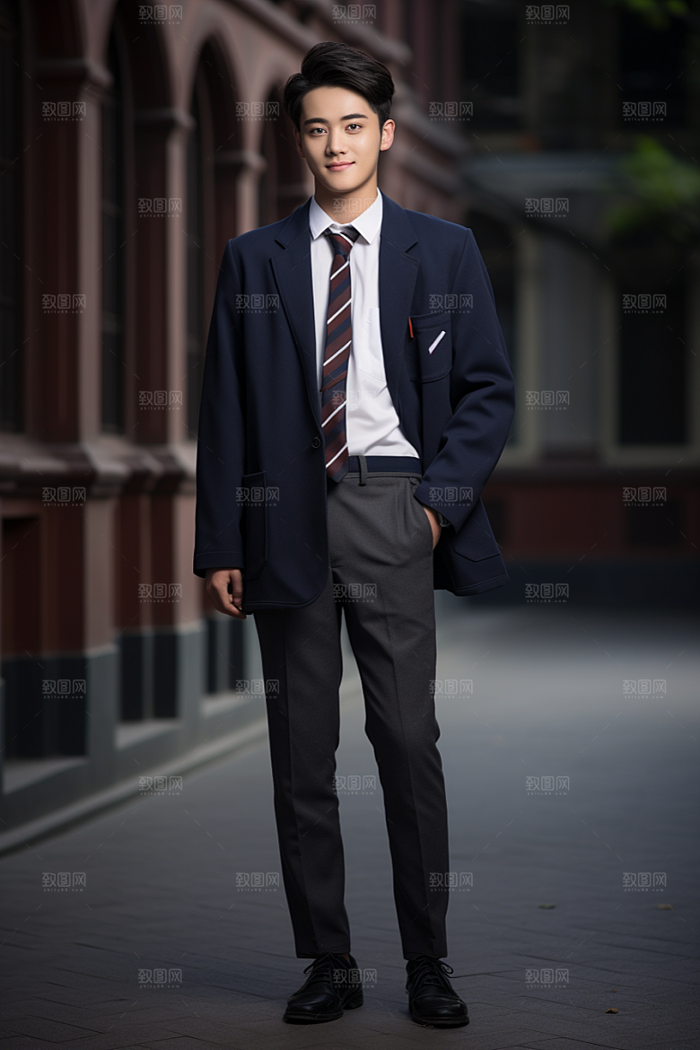 校服人物清新制服摄影图