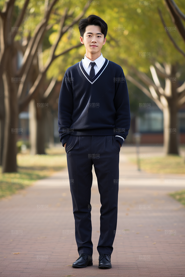 校服人物清新制服摄影图