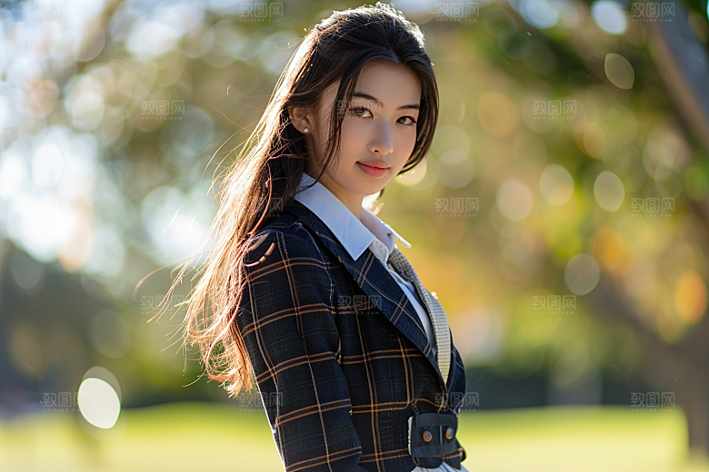 校服人物高中制服摄影图