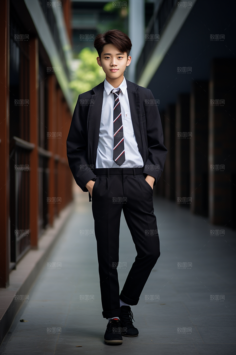 校服人物靓丽制服摄影图