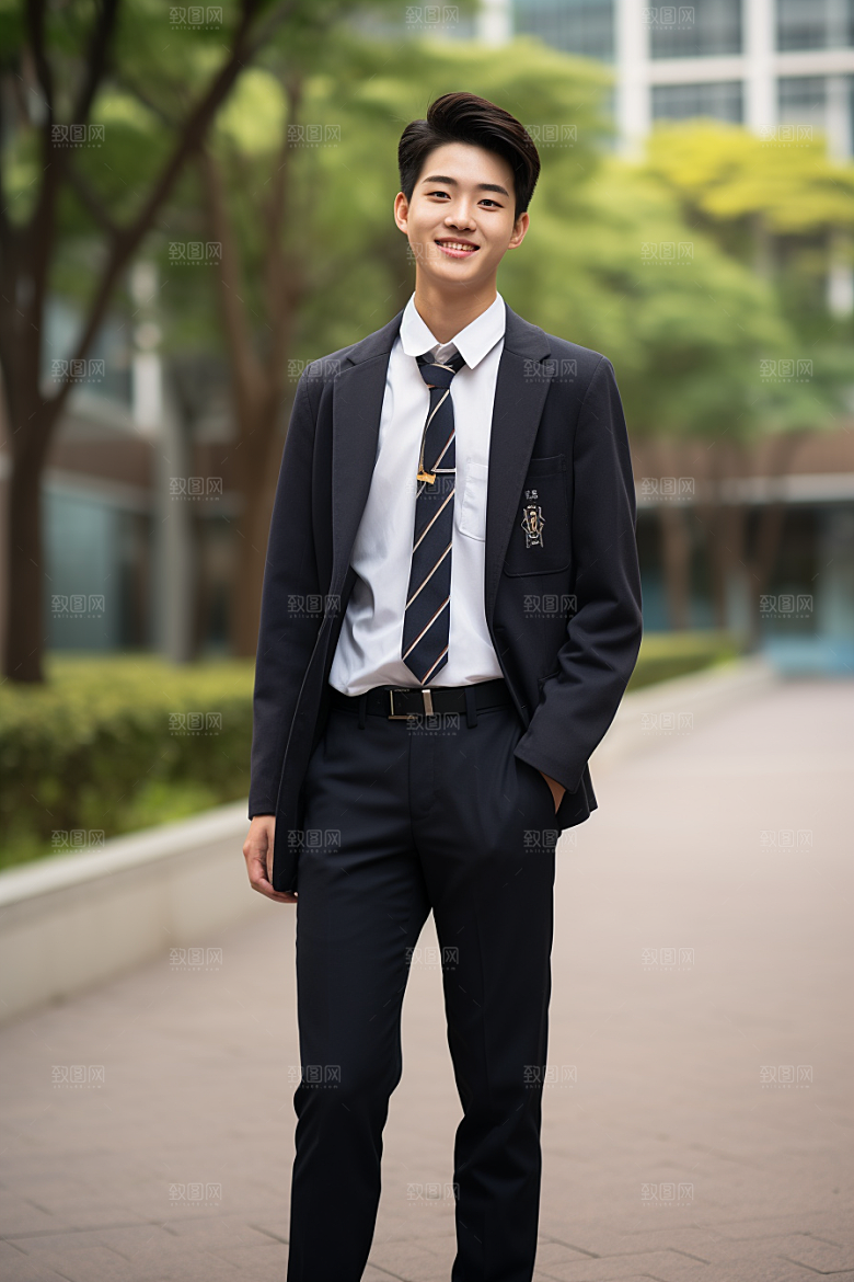 校服人物靓丽制服摄影图