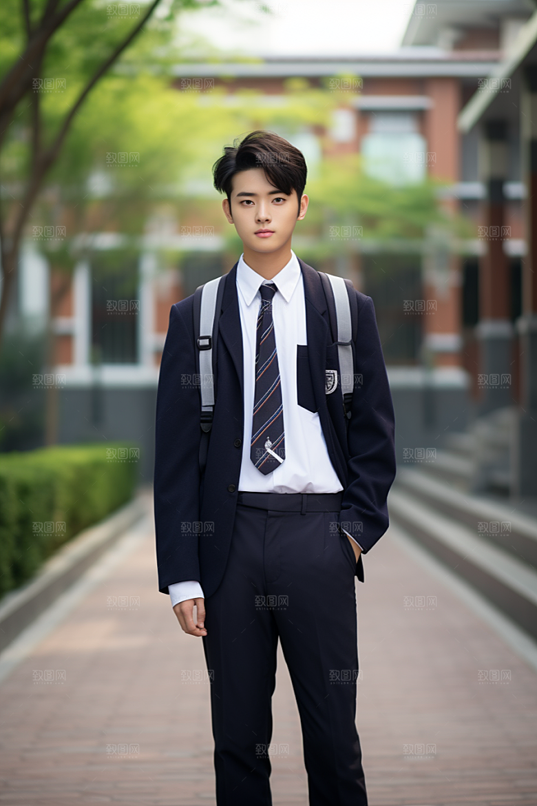 校服人物学校制服摄影图