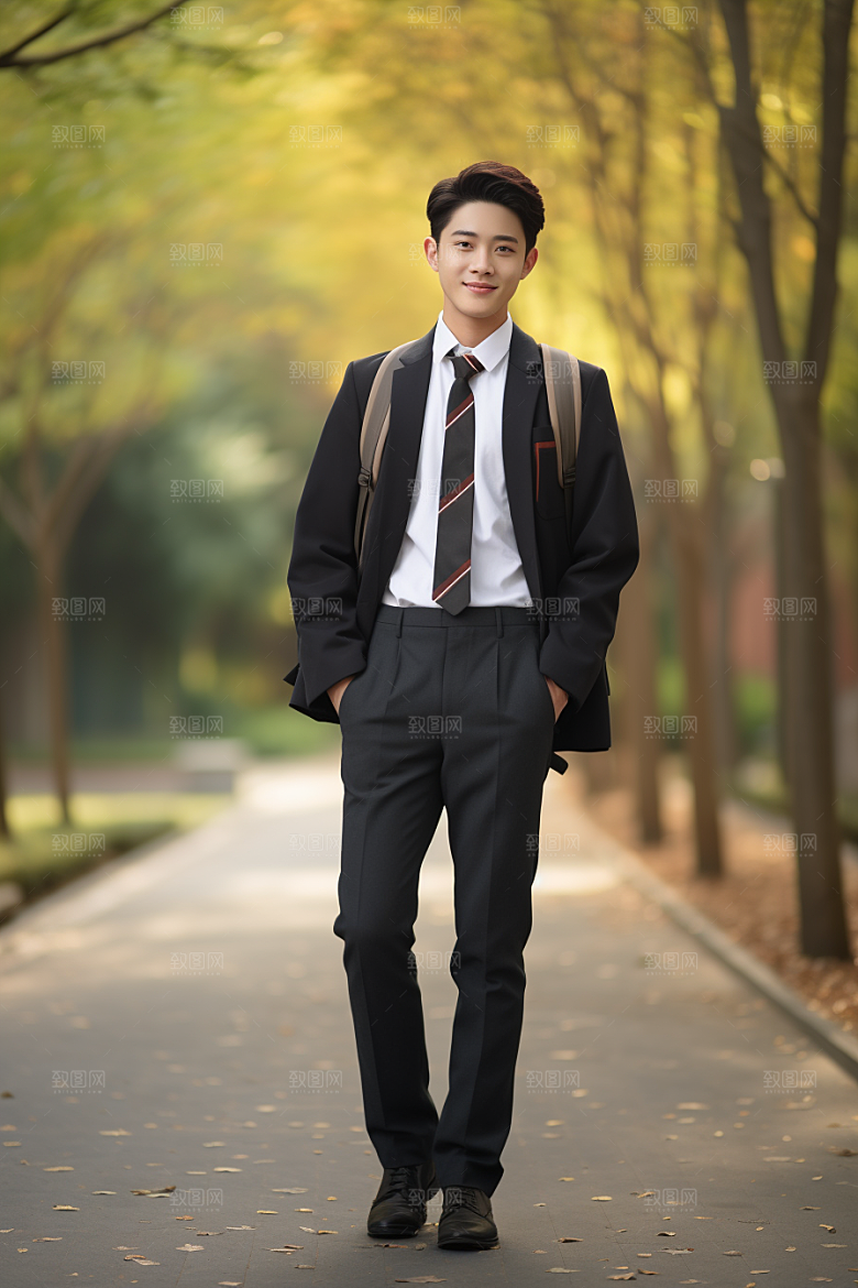 校服人物校园制服摄影图