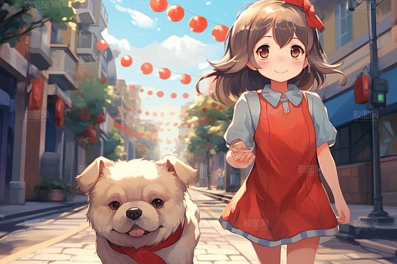养狗生活生活插画素材