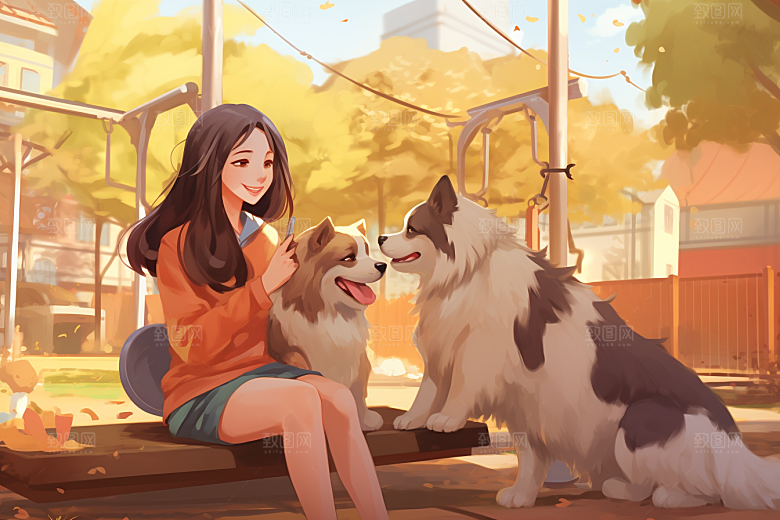 养狗生活插画小狗素材