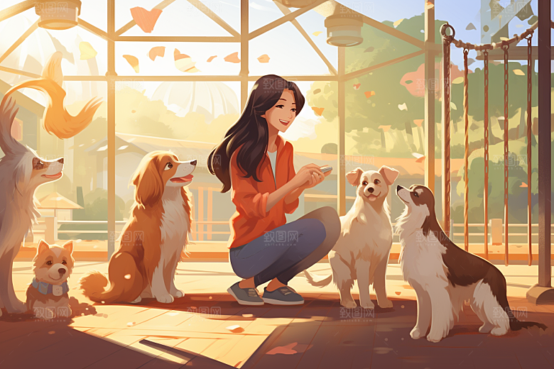 养狗生活小狗插画素材