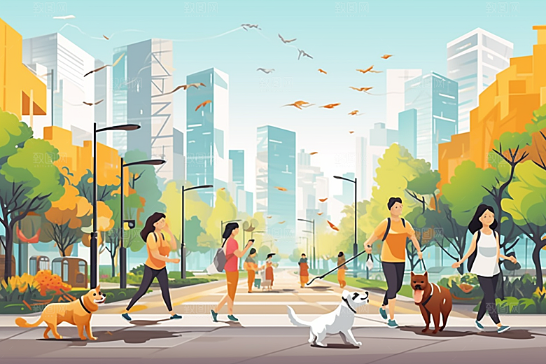 养狗生活小狗插画素材