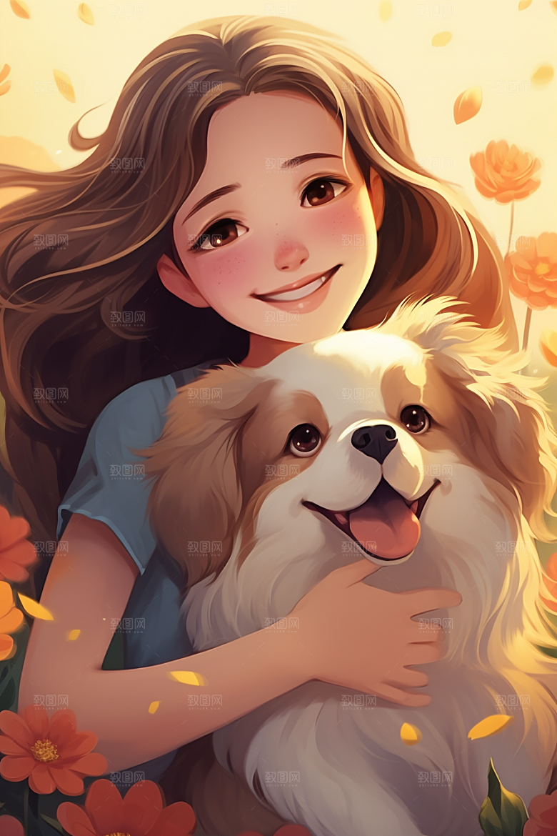 养狗生活卡通插画素材