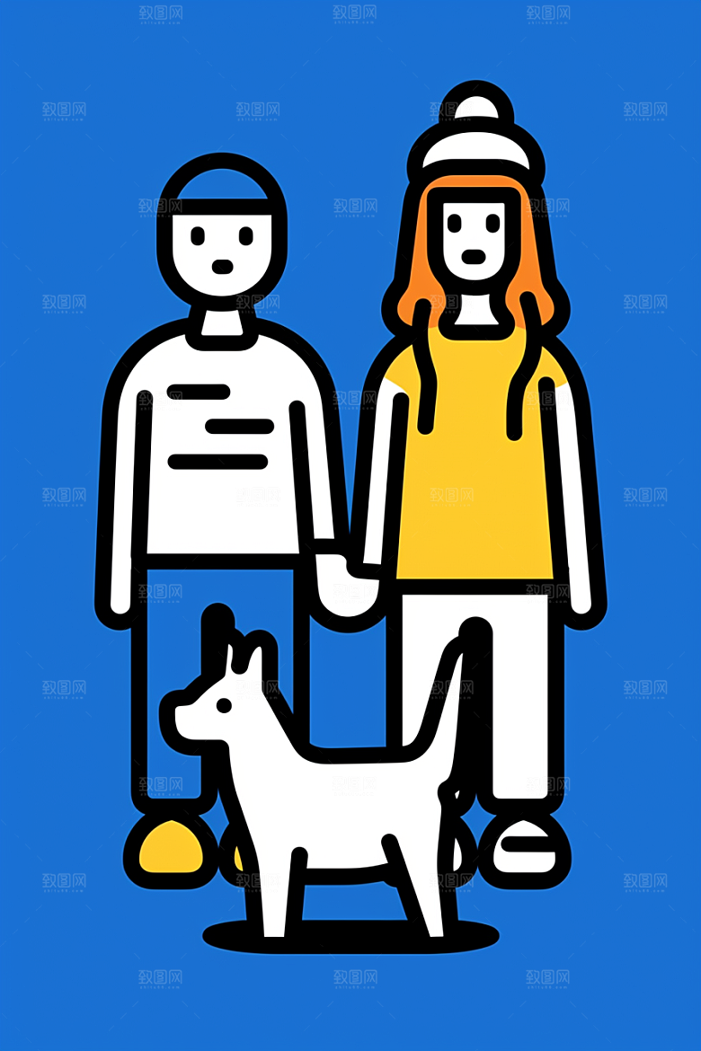 养狗生活卡通插画素材