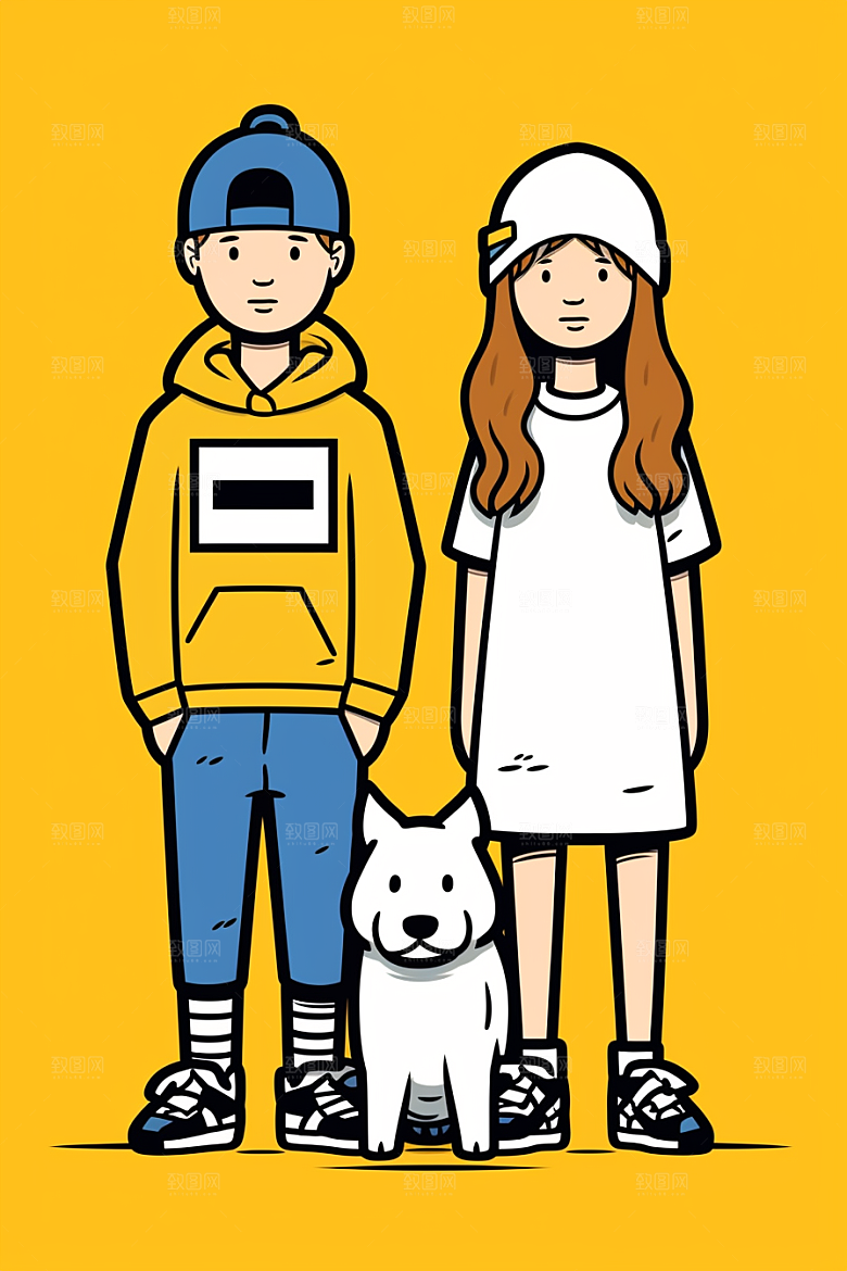 养狗生活漫画风自然素材