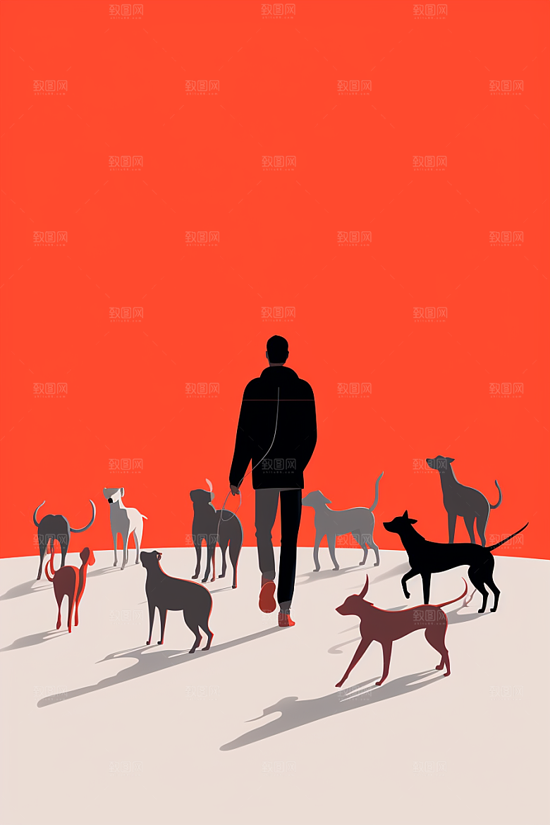 养狗生活插画自然素材