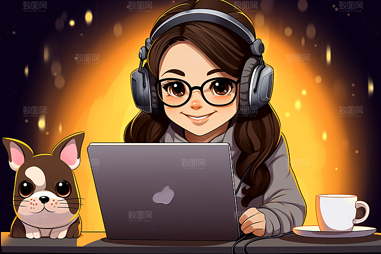 养狗生活卡通漫画风素材