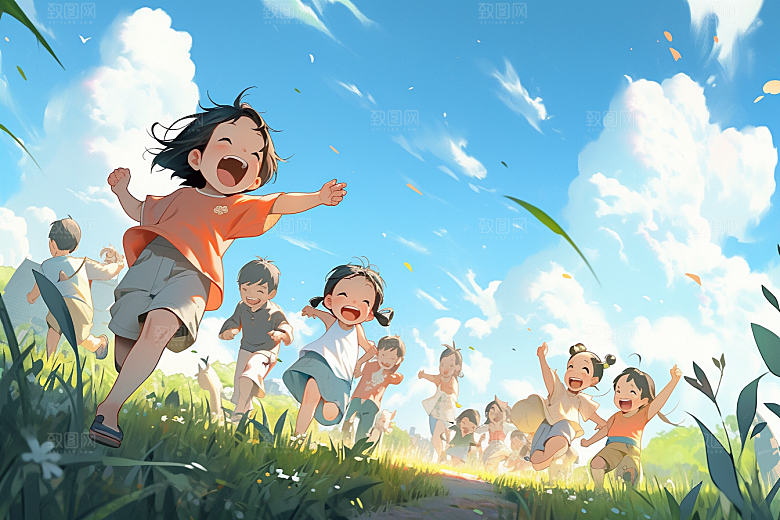 儿童春游活动春天插画