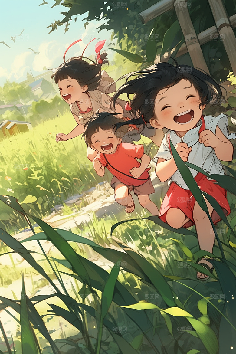 儿童春游户外漫画风插画
