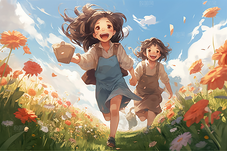 儿童春游春天快乐插画