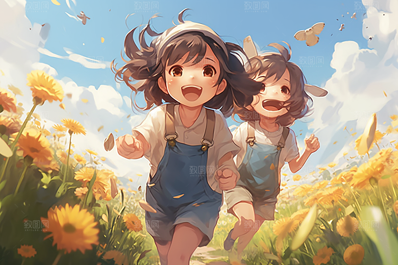 儿童春游孩童郊游插画