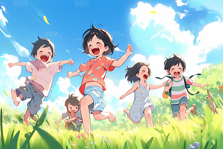 儿童春游孩童春季插画